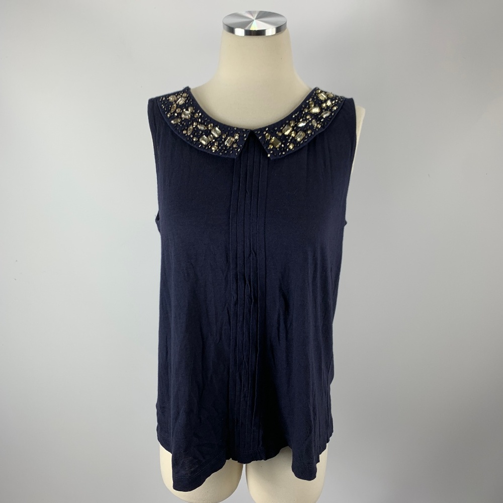 Ann Taylor LOFT Medium Navy Blouse Rhinestone